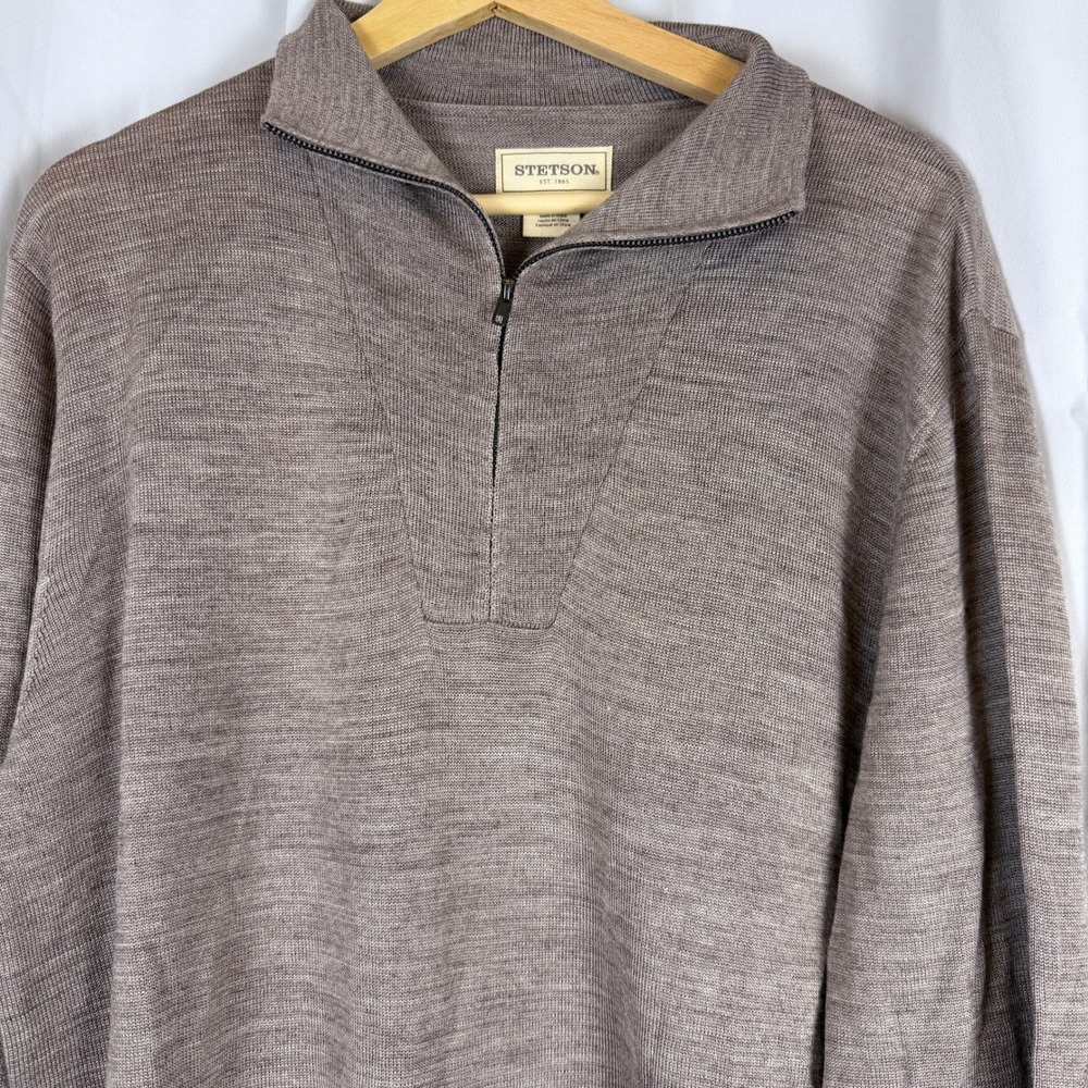 Stetson Mens Brown Wool Blend Quarter Zip Sweater Elbow Patches Medium
